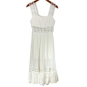 Indikah Crochet Eyelet Boho Midi Dress